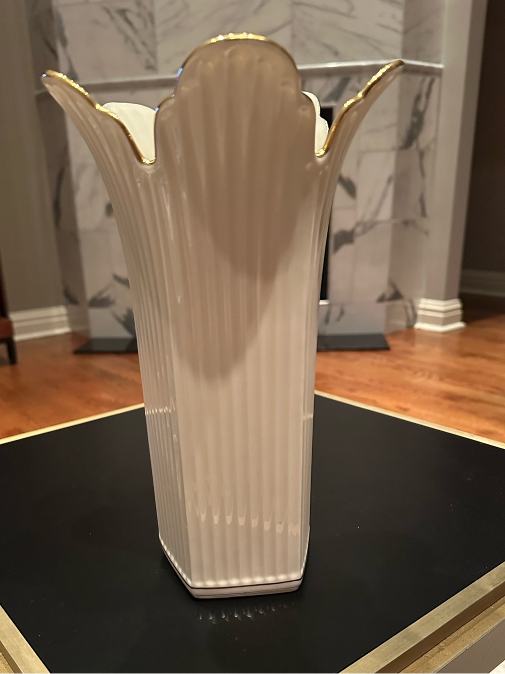 Lenox Ceramic Fluted Vase with Gold Rim